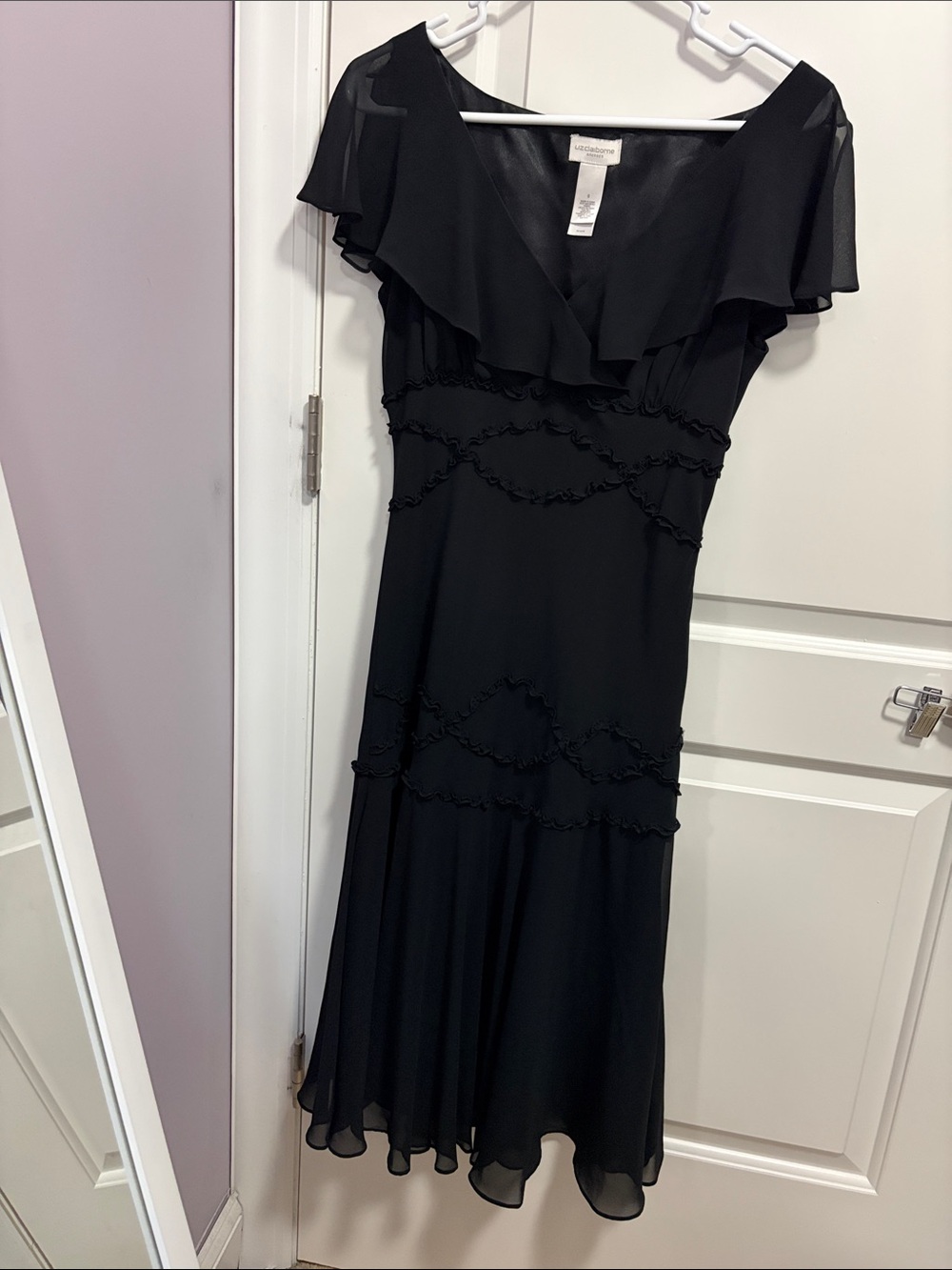 London Times Black Ruffle-Trim Midi Dress by Liz Claiborne